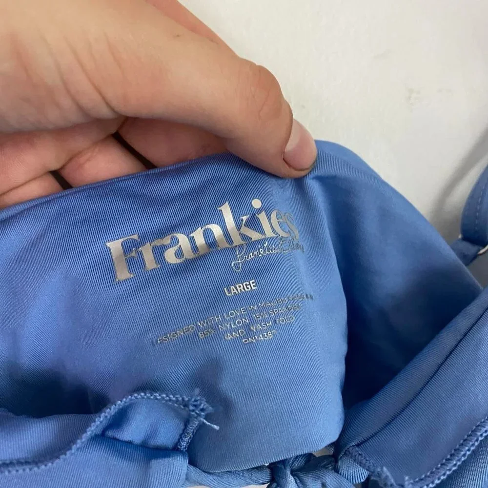 Frankie's Bikinis Blue ruffle front tie Bikini Top